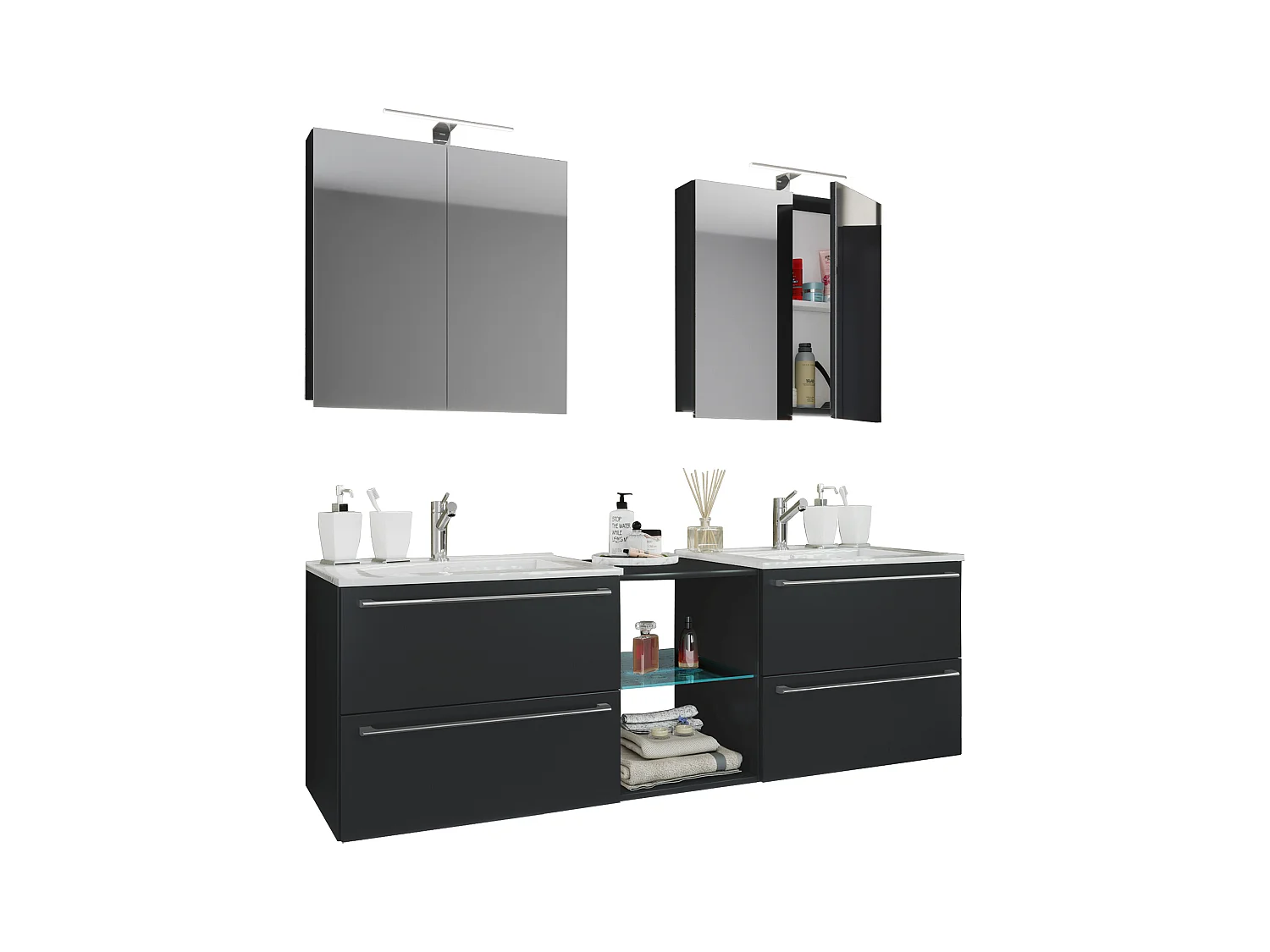 Lavatório de móveis de banheiro Badinos Preto A. 112 x L. 155 x P. 46 cm