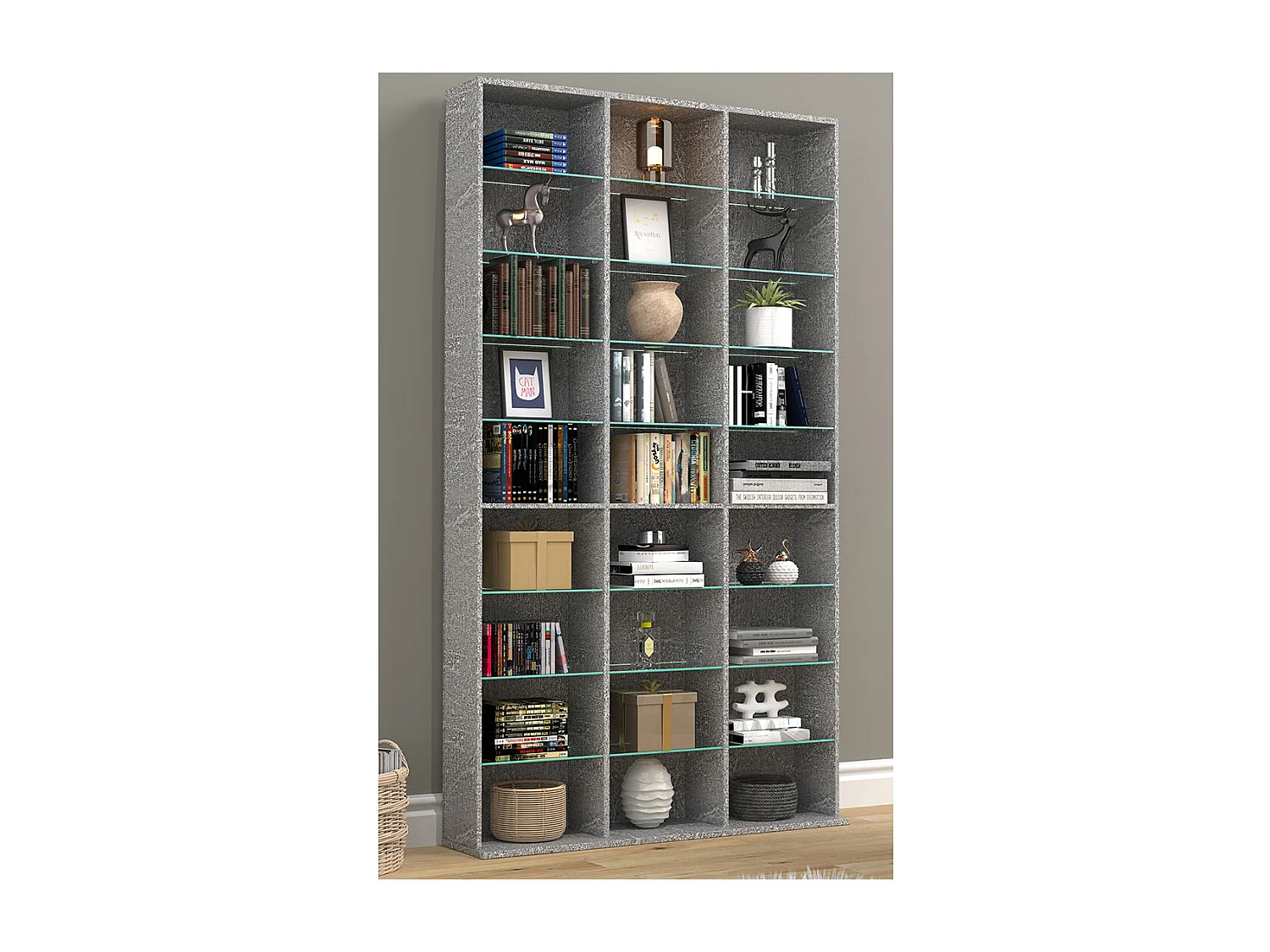 VCM Madeira CD DVD Prateleira Estante Sala Divisor Decoração Prateleira Vidro Zilas XL (Óptica de Concreto)