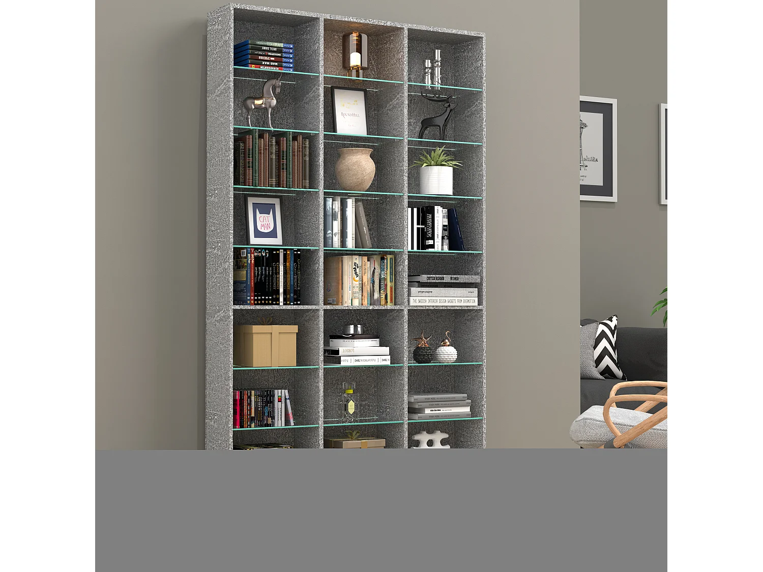 VCM Madeira CD DVD Prateleira Estante Sala Divisor Decoração Prateleira Vidro Zilas XL (Óptica de Concreto)