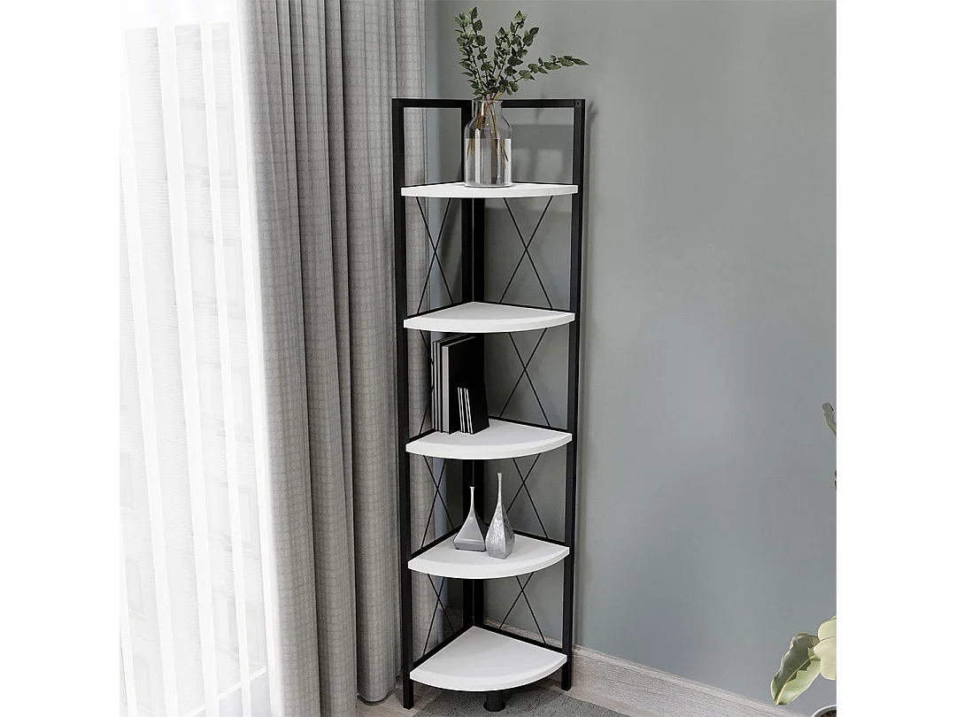 VCM Wood Metal Corner Shelf Storage Stand Prateleira Estante Decoração Livros Stand Shelf Insasi 5 (Branco)