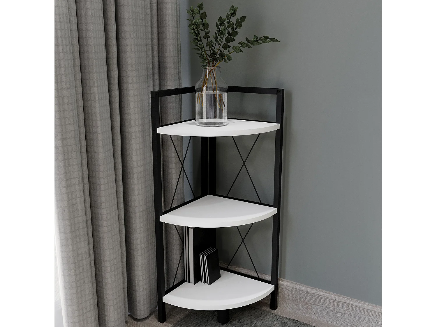 VCM Wood Metal Corner Shelf Storage Stand Prateleira Estante Decoração Livros Stand Shelf Insasi 2 (Branco)