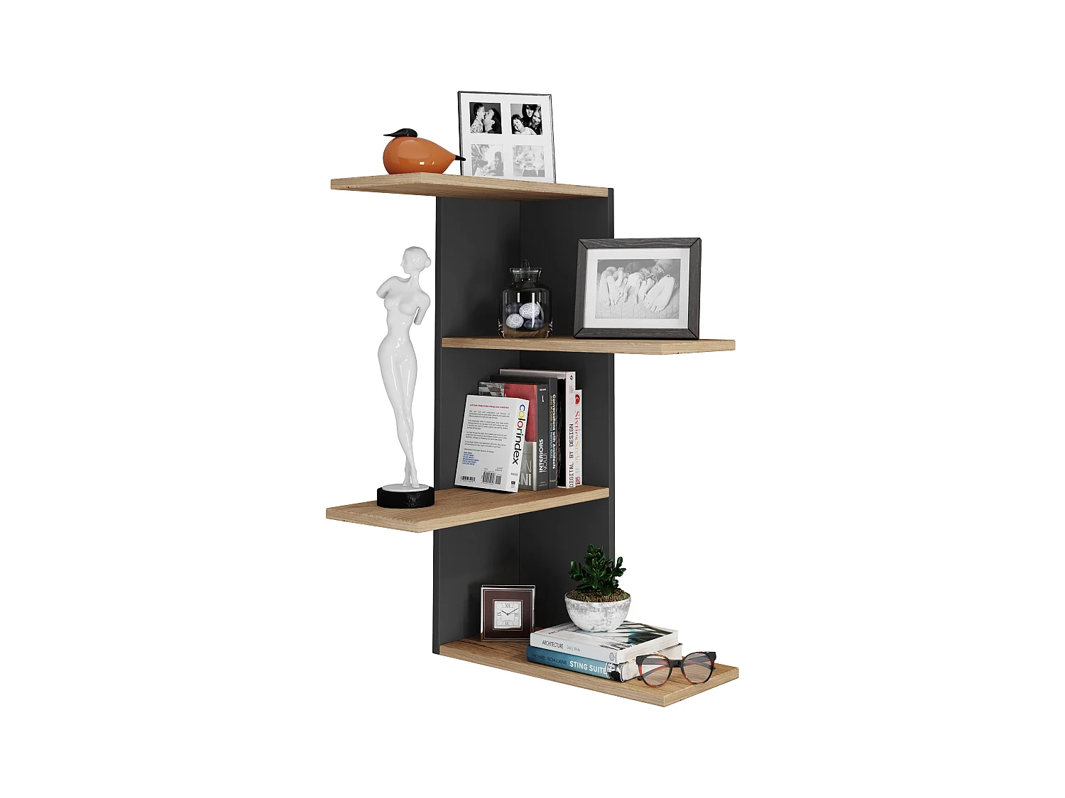 Wall Rack Balos Black / Honey oak H. 77 x W. 45 x D. 45 cm