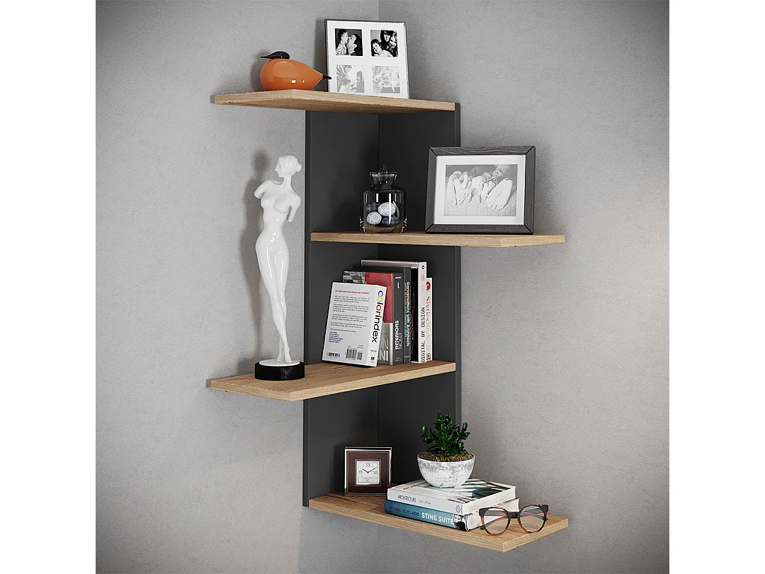 Wall Rack Balos Black / Honey oak H. 77 x W. 45 x D. 45 cm