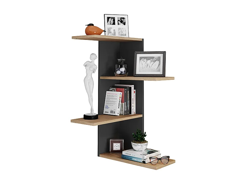 Wall Rack Balos Black / Honey oak H. 77 x W. 45 x D. 45 cm