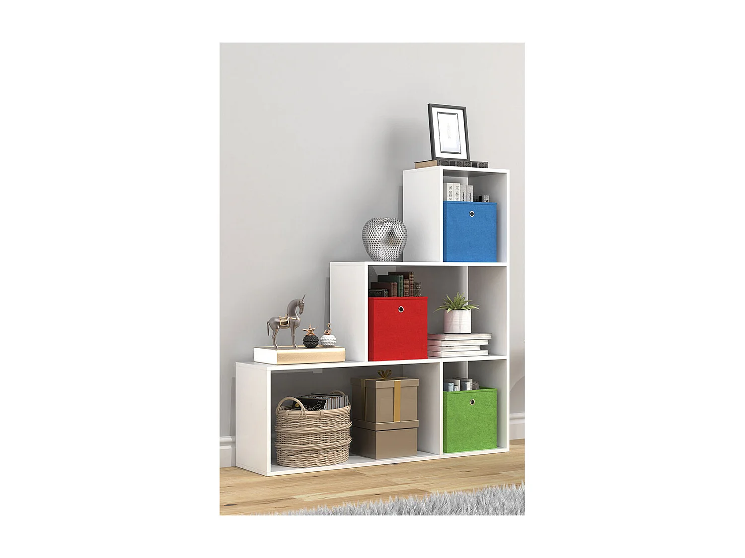 VCM Madeira Stand Stair Shelf Stepped Shelf Stand Shelf Room Divider Bookshelf Dubila M (Branco)