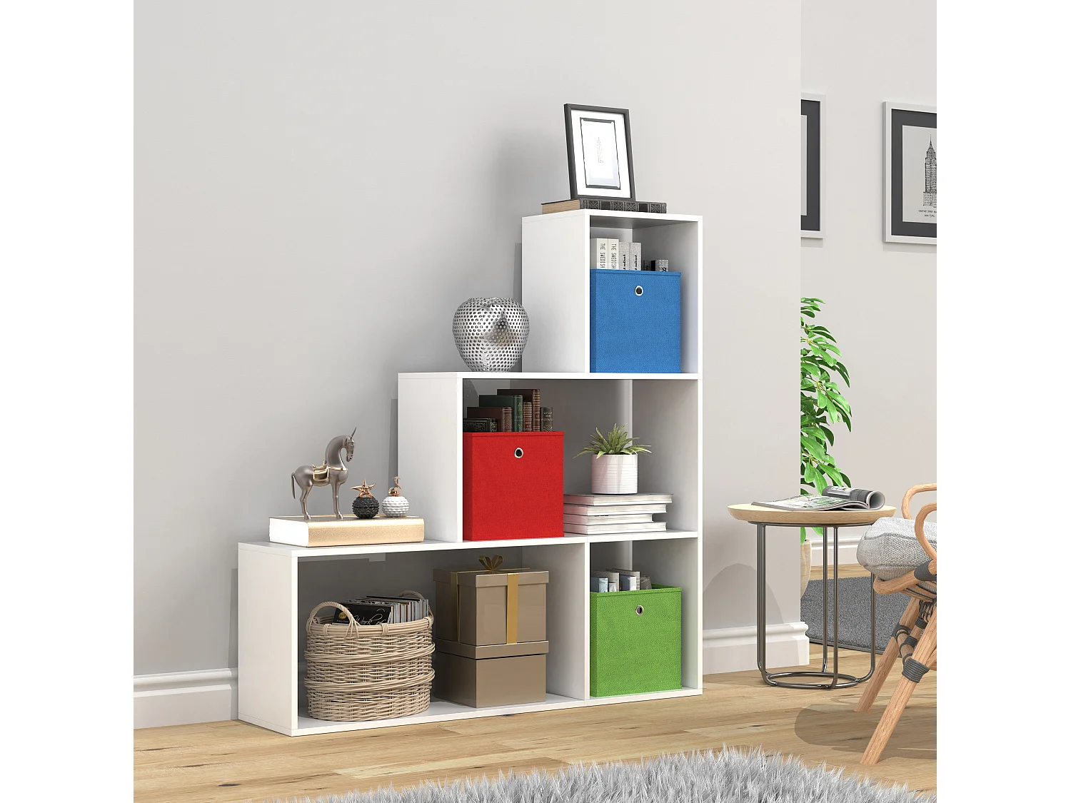 VCM Madeira Stand Stair Shelf Stepped Shelf Stand Shelf Room Divider Bookshelf Dubila M (Branco)