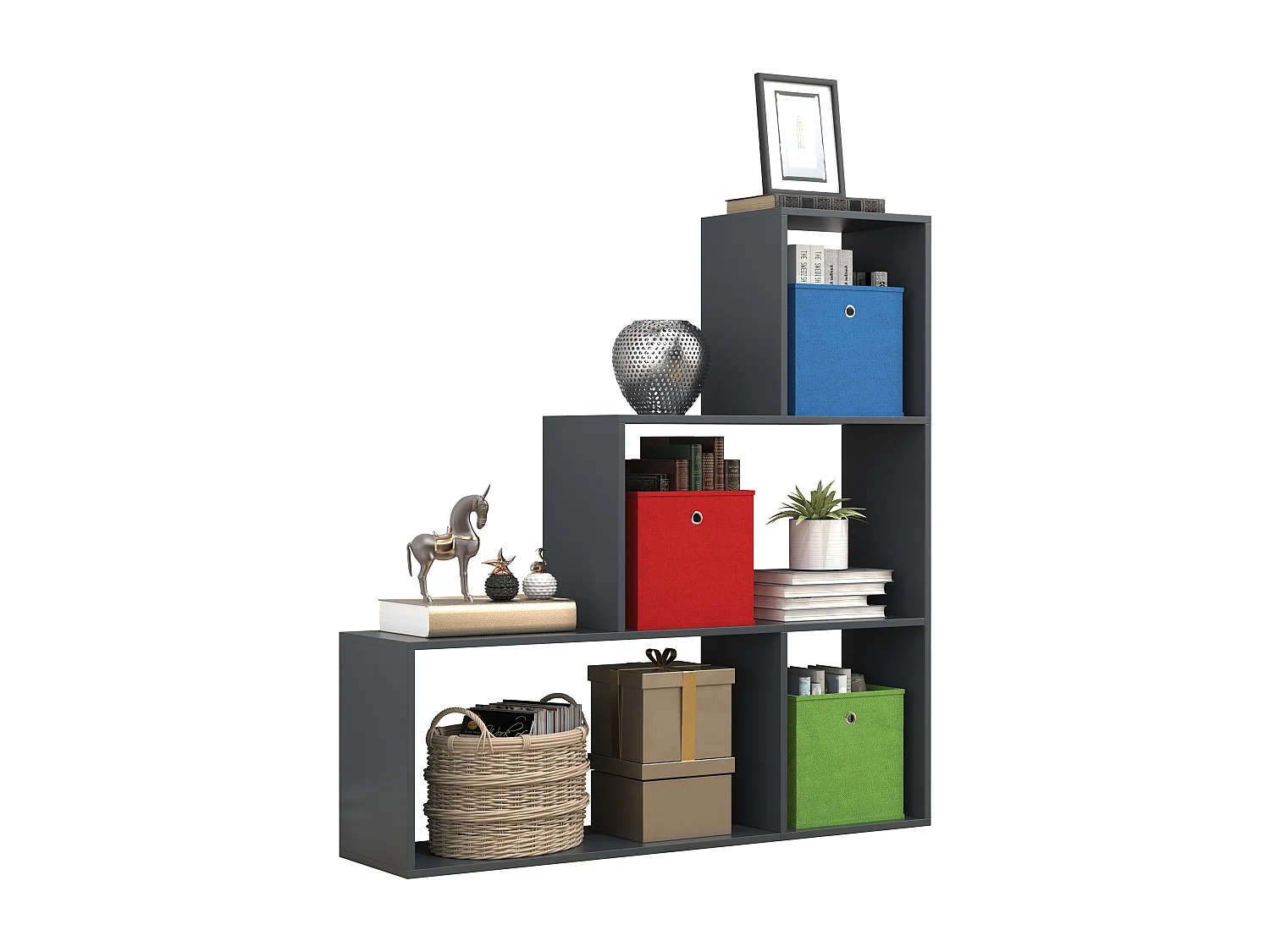 VCM Wood Stand Stair Shelf Stepped Shelf Shelf Room Divider Bookshelf Dubila M (Anthracite)