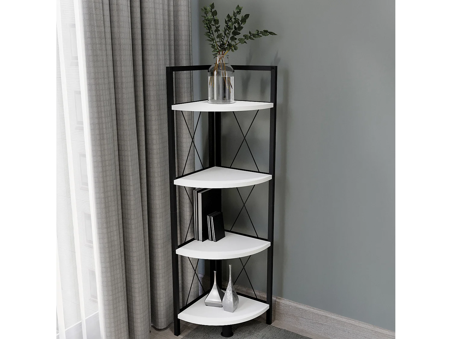 Metal Wood Corner Shelf Books Insasi 4x