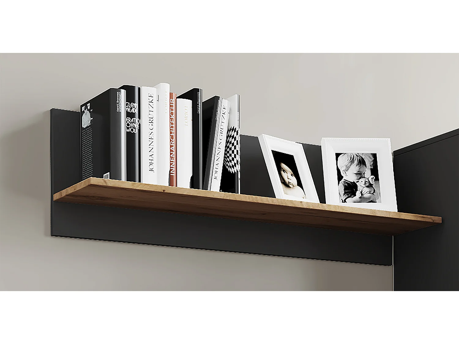 Wall Rack Usilo Anthracite / honey oak H. 30 x W. 102 x D. 20 cm