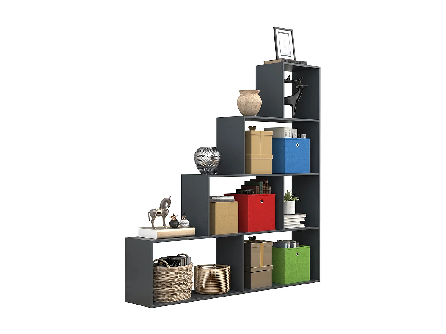 VCM Wood Stand Stair Shelf Stepped Shelf Shelf Room Divider Bookshelf Dubila L (Anthracite)