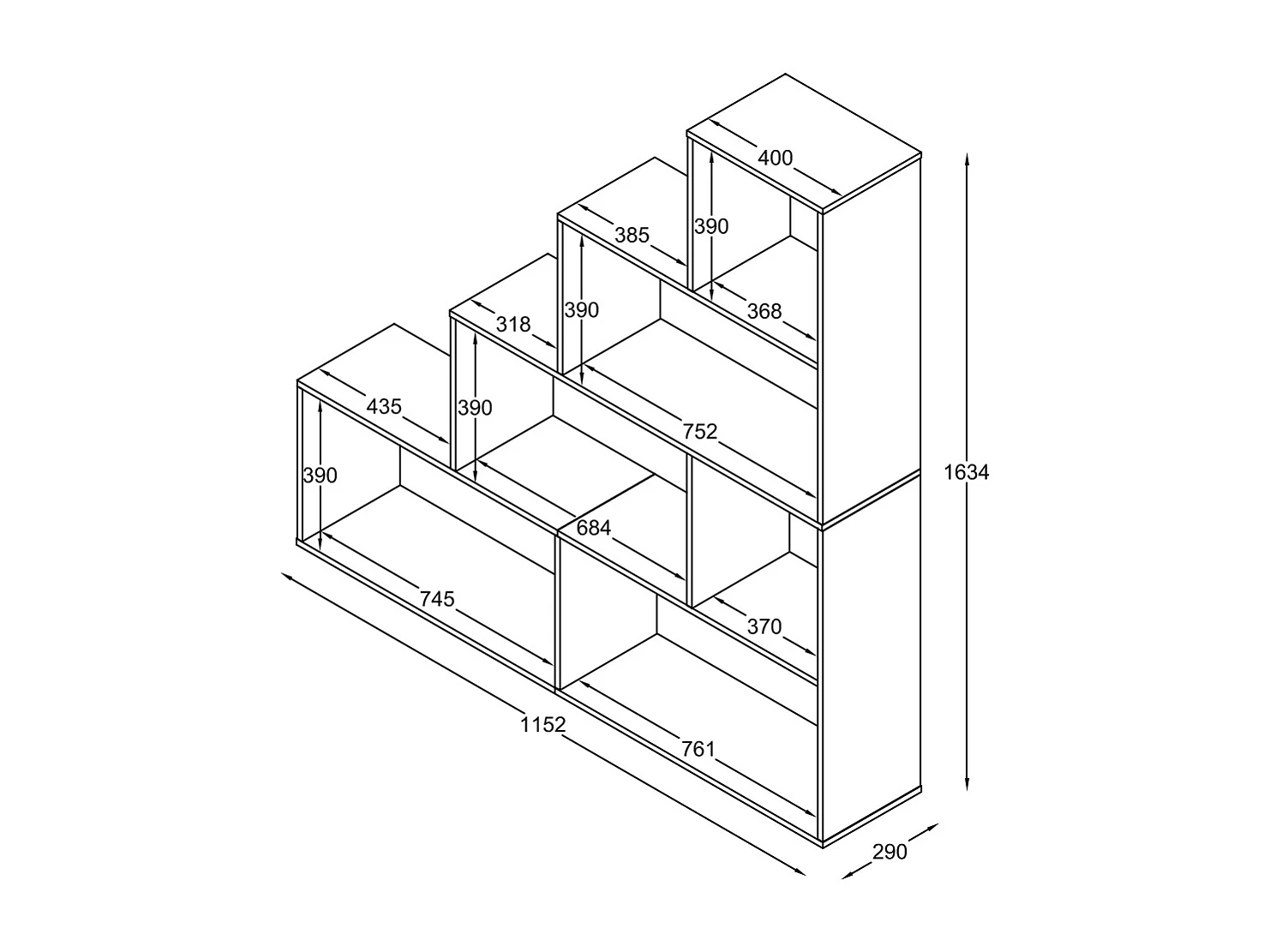 VCM Wood Stand Stair Shelf Stepped Shelf Shelf Room Divider Bookshelf Dubila L (Anthracite)