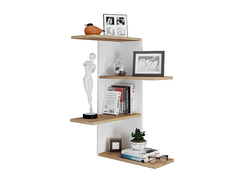 Wall Rack Balos White / Honey oak H. 77 x W. 45 x D. 45 cm