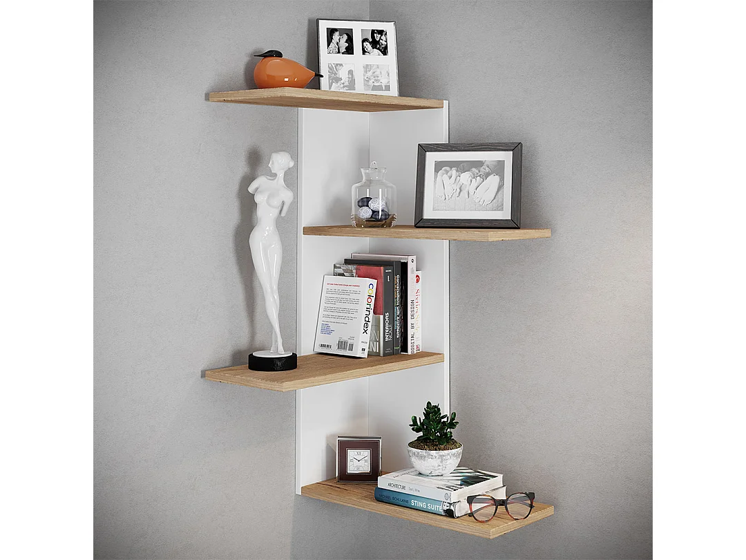 Wall Rack Balos White / Honey oak H. 77 x W. 45 x D. 45 cm