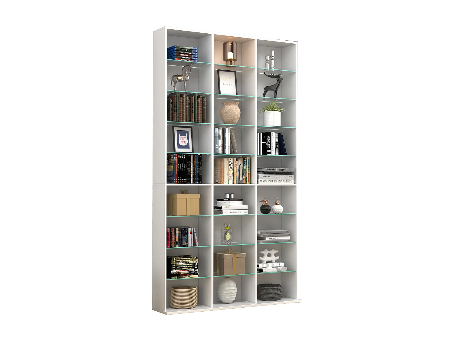 VCM Bois CD DVD Étagère sur pied Bibliothèque Séparation de pièce Déco Étagère en verre Zilas XL (Blanc)