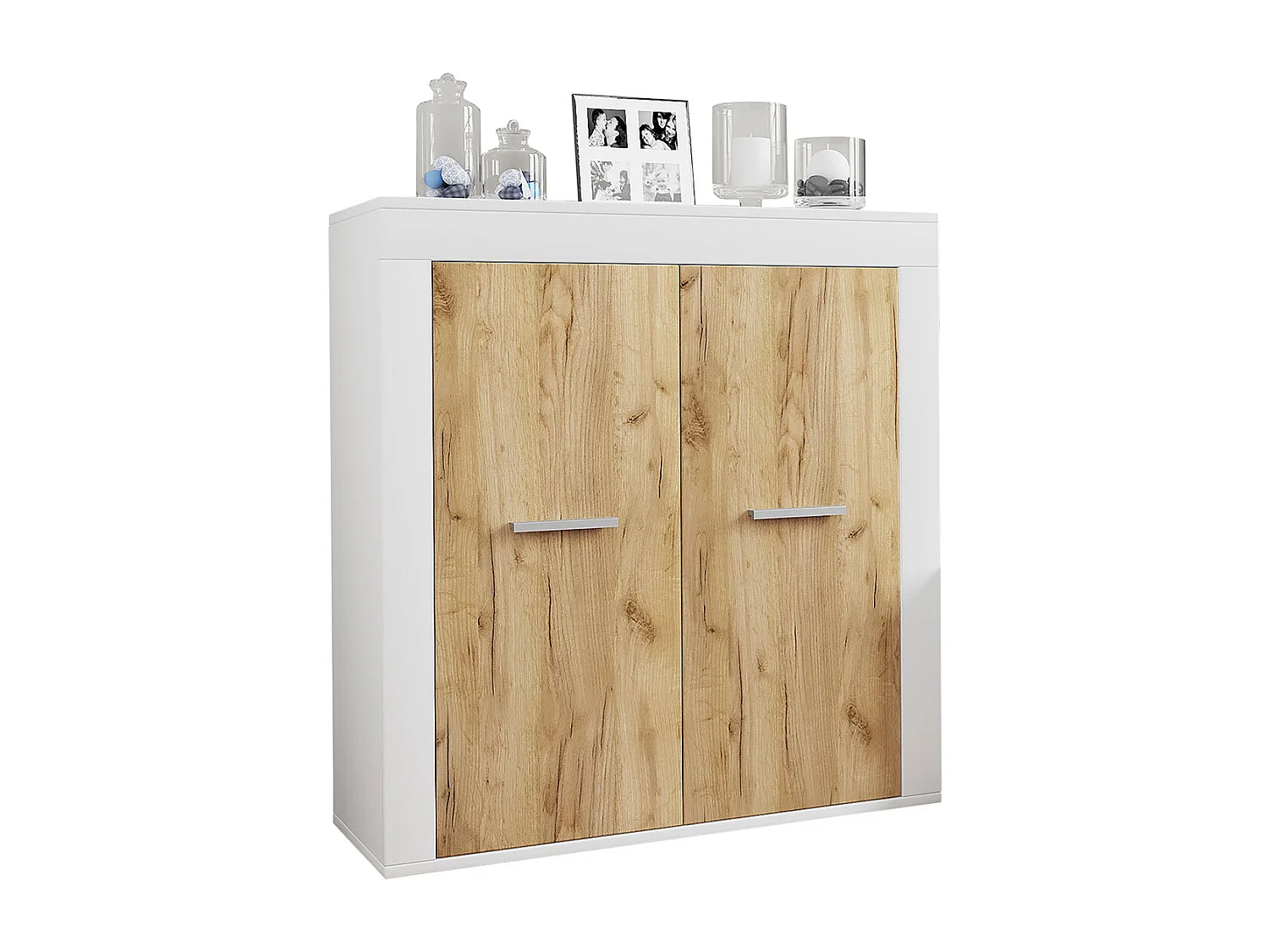 Chest of drawers & sideboards Usilo White / Honey oak H. 89 x W. 80 x D. 35 cm