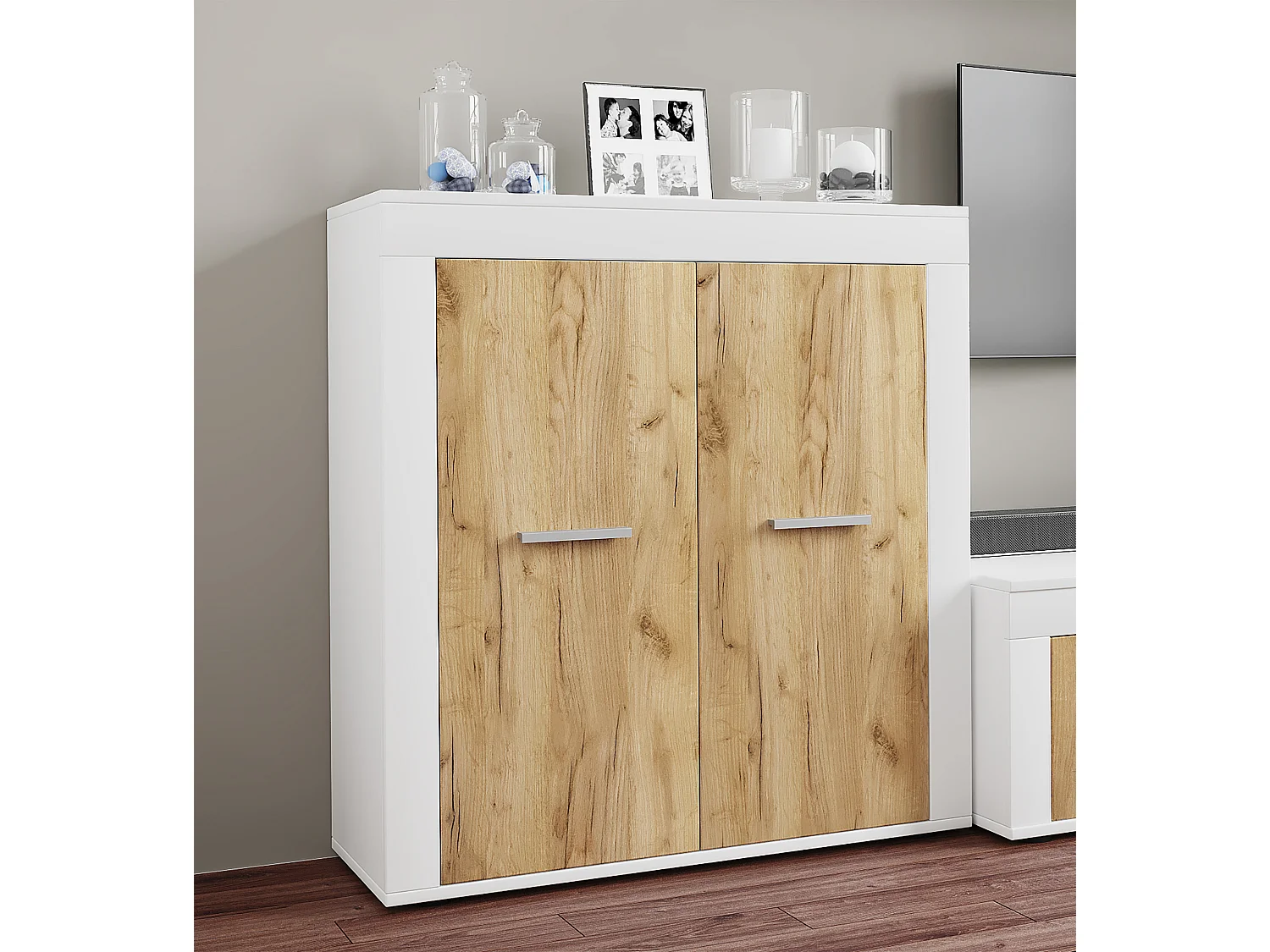 Chest of drawers & sideboards Usilo White / Honey oak H. 89 x W. 80 x D. 35 cm