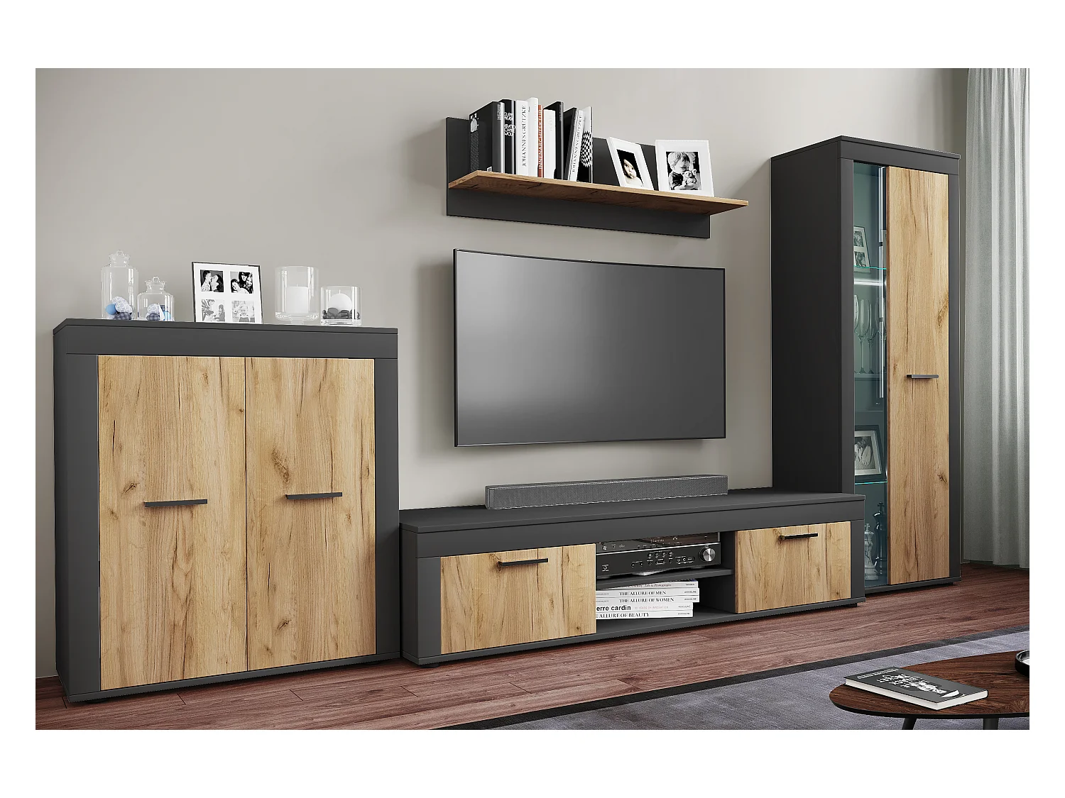 Schrank Vitrine Wohnzimmer Holz Glas Usilo