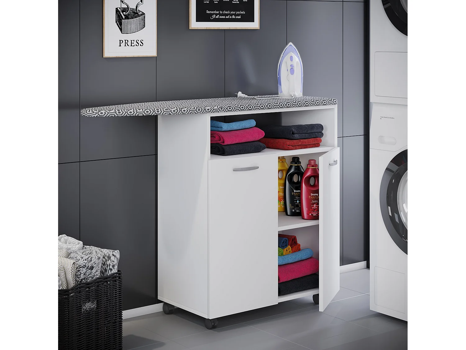 Holz Bügelbrett Kommode Sideboard Rollen Bigilo