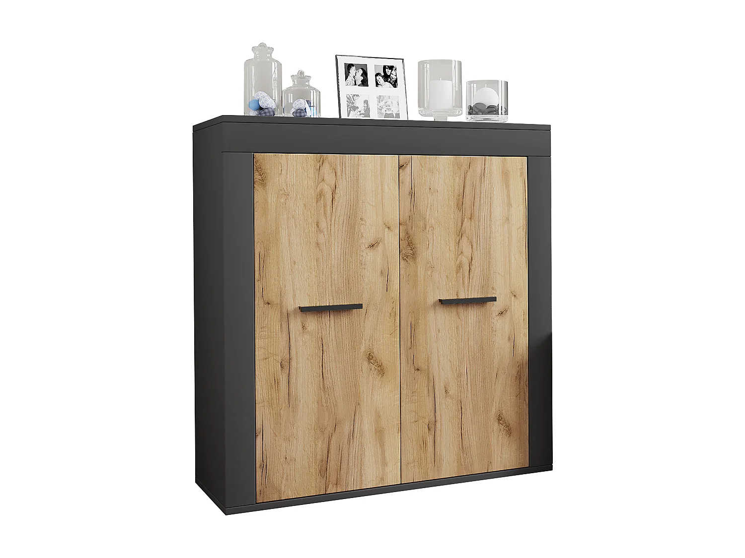 Chest of drawers & sideboards Usilo Anthracite / honey oak H. 89 x W. 80 x D. 35 cm