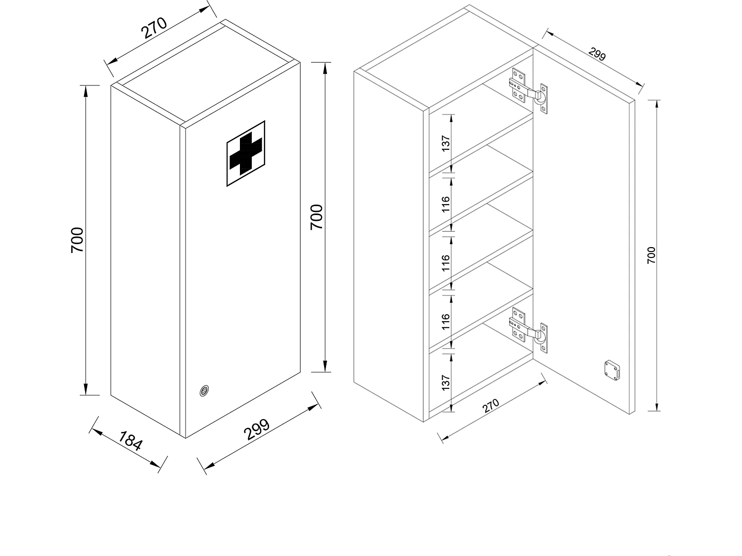Medical cabinet Medasa White H. 70 x W. 27 x D. 19 cm