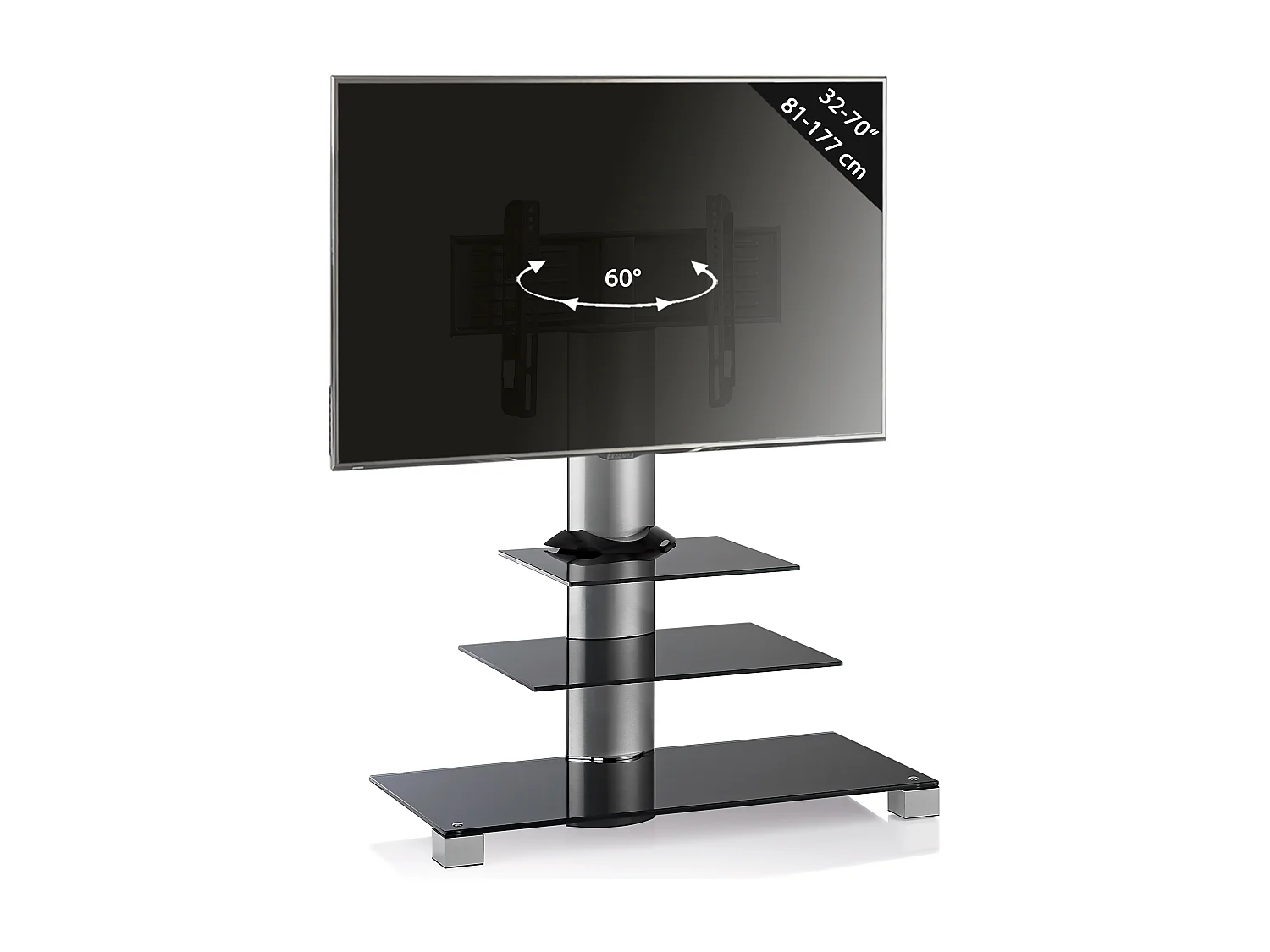 VCM Universal TV VESA Stand Stand Rack TV Alu Glas Amalo Maxi (verre noir)