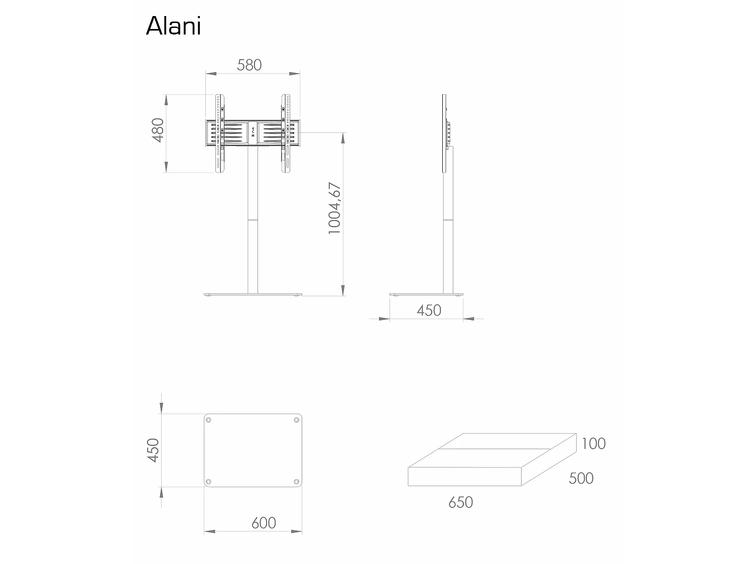 Porta TV Portatelefono in alluminio Vetro per televisori Alani