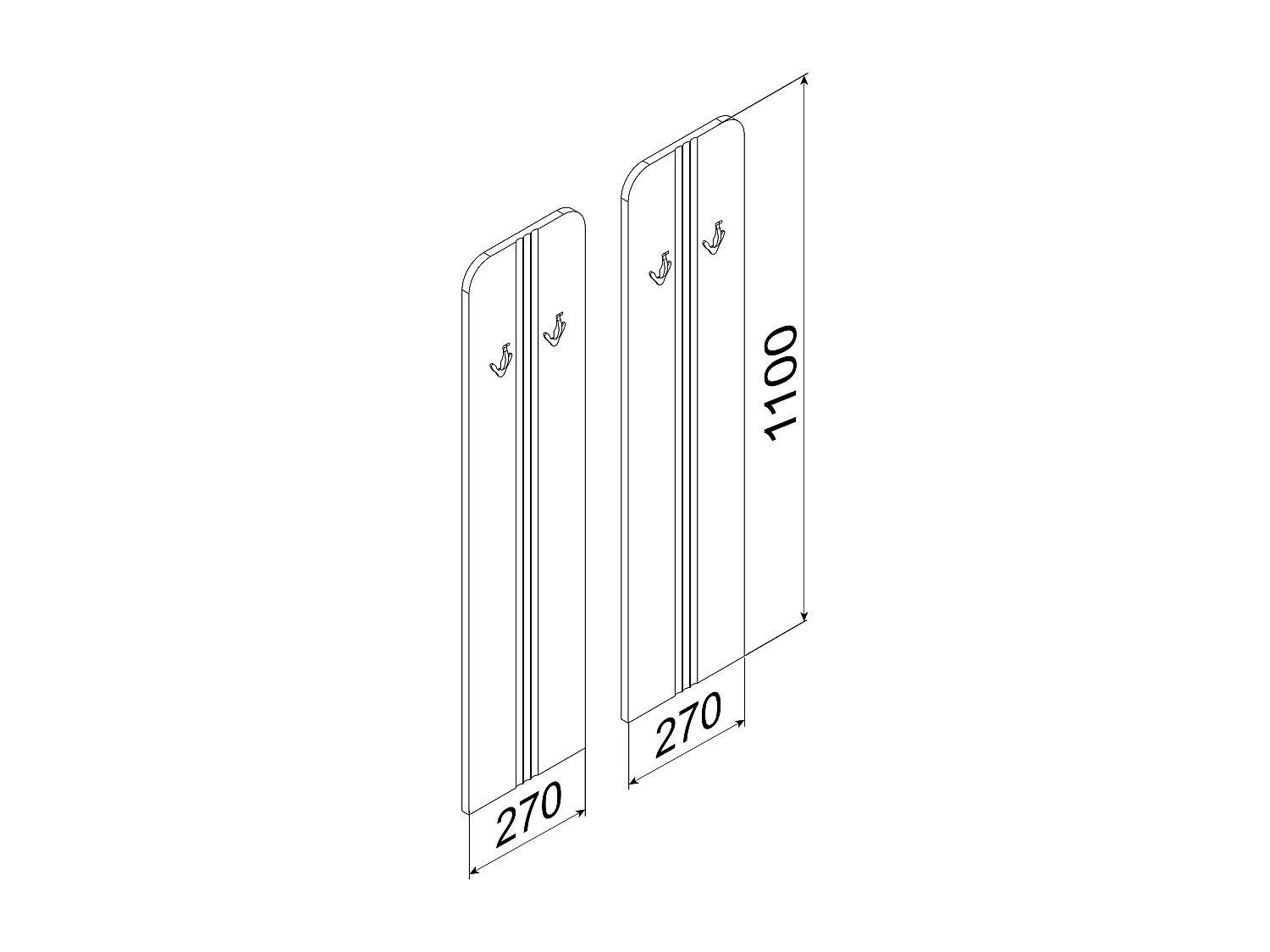 Conjunto de guarda-roupa de madeira VCM | Móveis de piso | Dimensões por painel: A. 110 x L. 27 x P. 2 cm | Por painel 2 ganchos - Balia (faia)