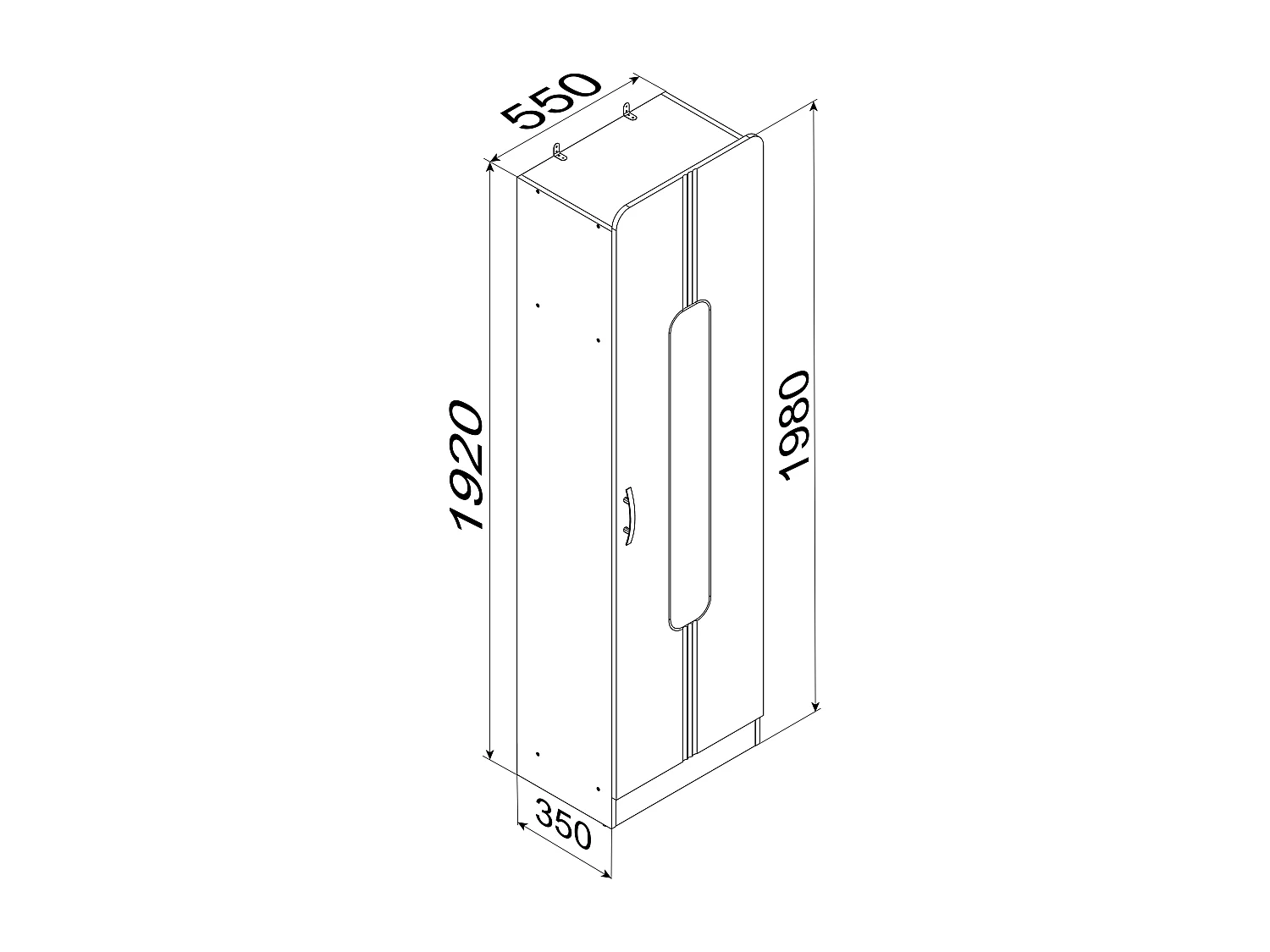 Armário de piso de madeira VCM | De pé | Dimensões: A. 196 x L. 55 x P. 36 cm | 1 porta grande | com prateleira - Balia (Branco)