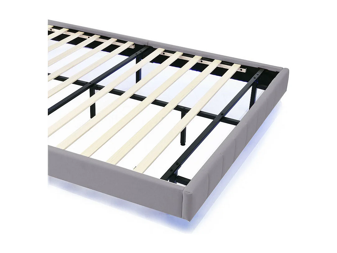 Lit adulte 160x200cm - lit flottant avec LED et 2 ports USB + sommier à lattes - tissu en lin - Gris