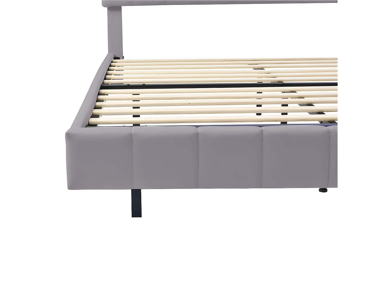 Erwachsenenbett 140 x 200 cm – Schwebebett mit LED und 2 USB-Anschlüssen + Lattenrost – Leinenstoff – Grau