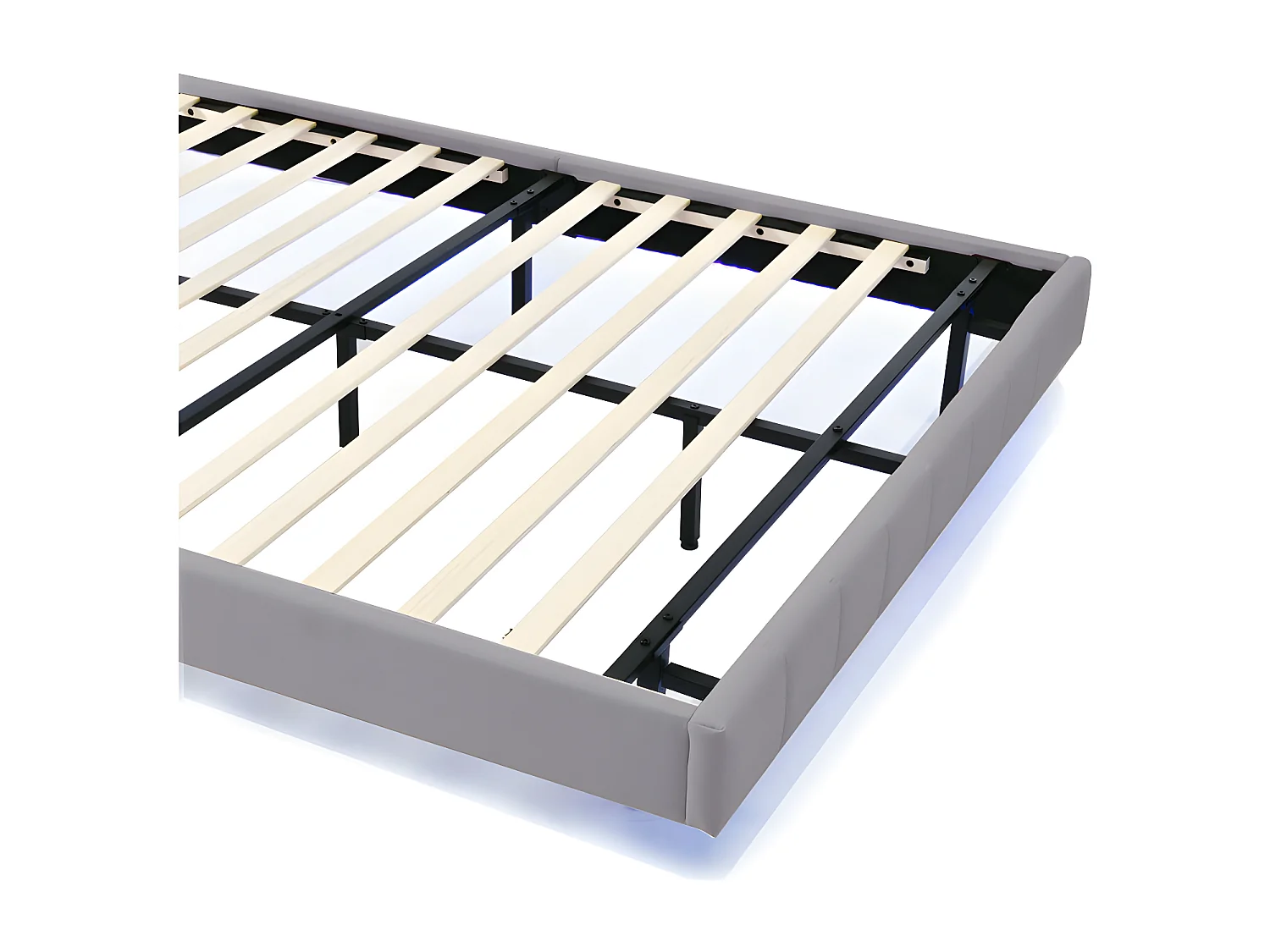 Lit adulte 140x200cm - lit flottant avec LED et 2 ports USB + sommier à lattes - tissu en lin - Gris