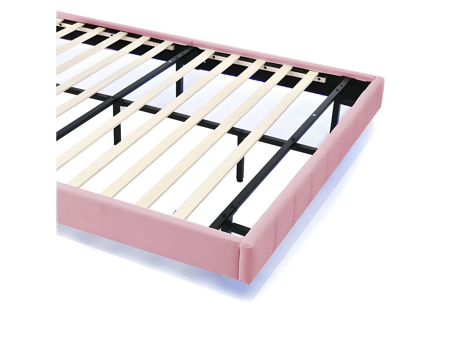 Volwassen bed 160x200cm - zwevend bed met LED en 2 USB-poorten + lattenbodem - linnen stof - Roze