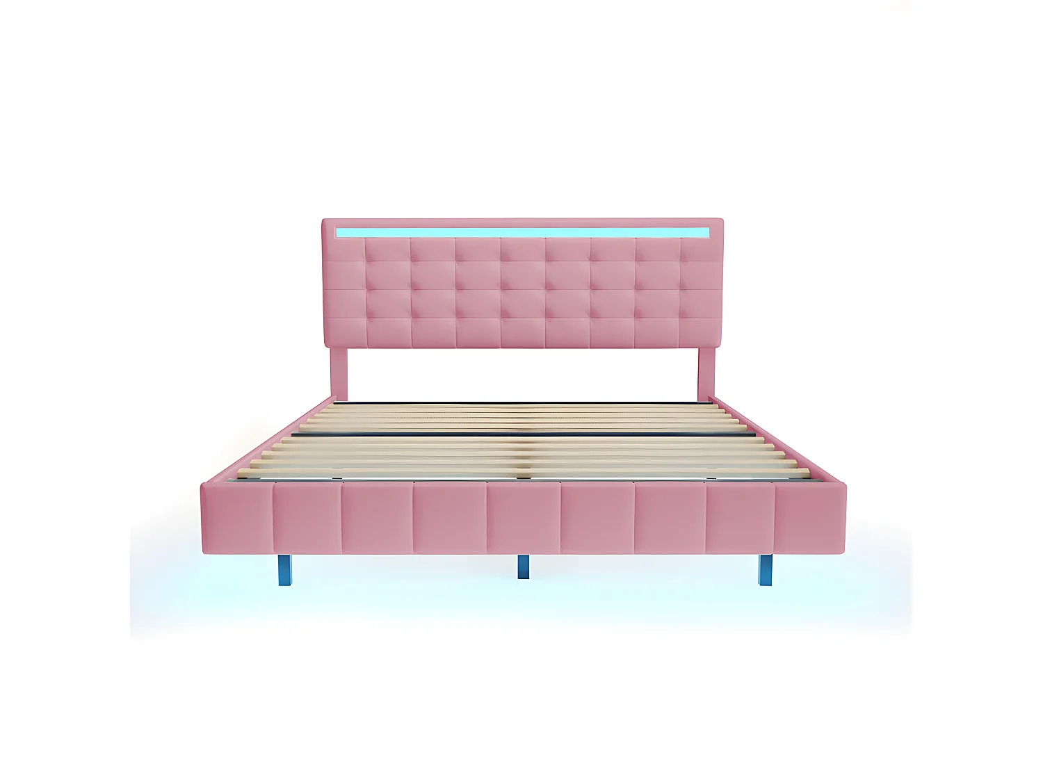 Volwassen bed 160x200cm - zwevend bed met LED en 2 USB-poorten + lattenbodem - linnen stof - Roze