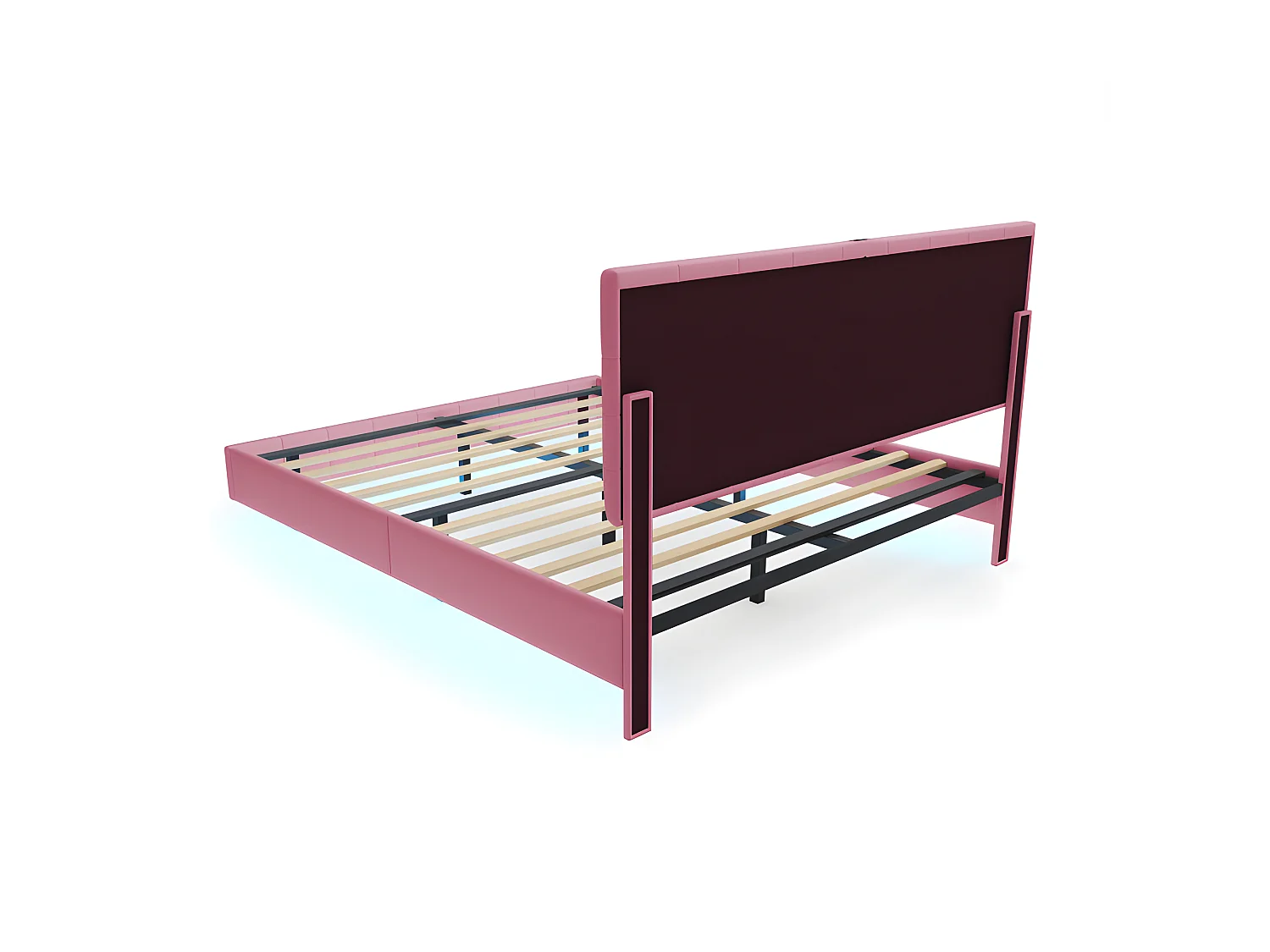 Volwassen bed 160x200cm - zwevend bed met LED en 2 USB-poorten + lattenbodem - linnen stof - Roze