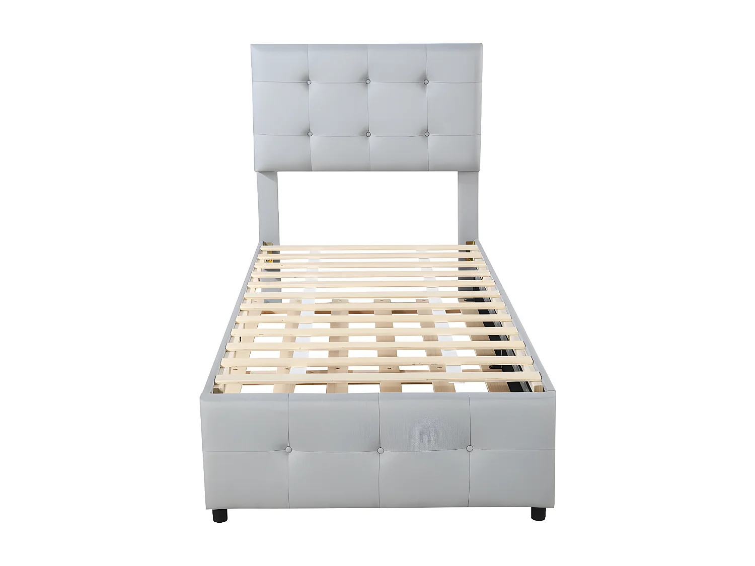 Getuft onderschuifbed 90x200cm - verstelbaar hoofdeinde - linnen stof - Grijs