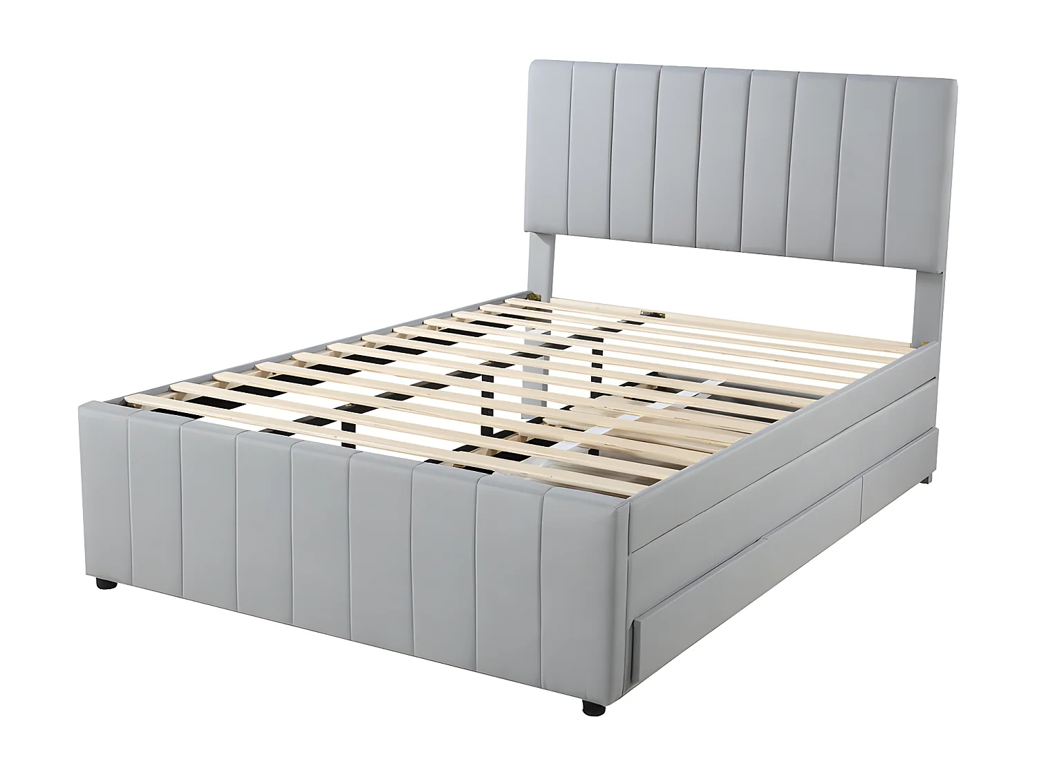 Gepolstertes Leinenbett 140 x 200 cm – mit Ausziehbett auf Rollen und 3 Schubladen – Grau