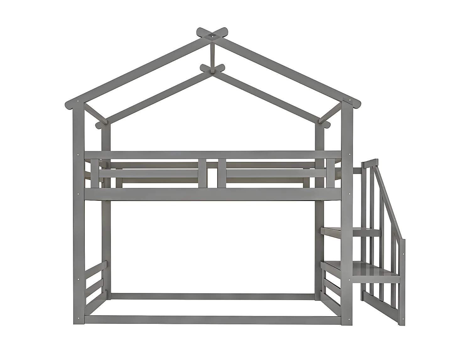 Etagenbett aus massivem Kiefernholz mit Treppe und Lattenrost – 90 x 200 cm – Grau