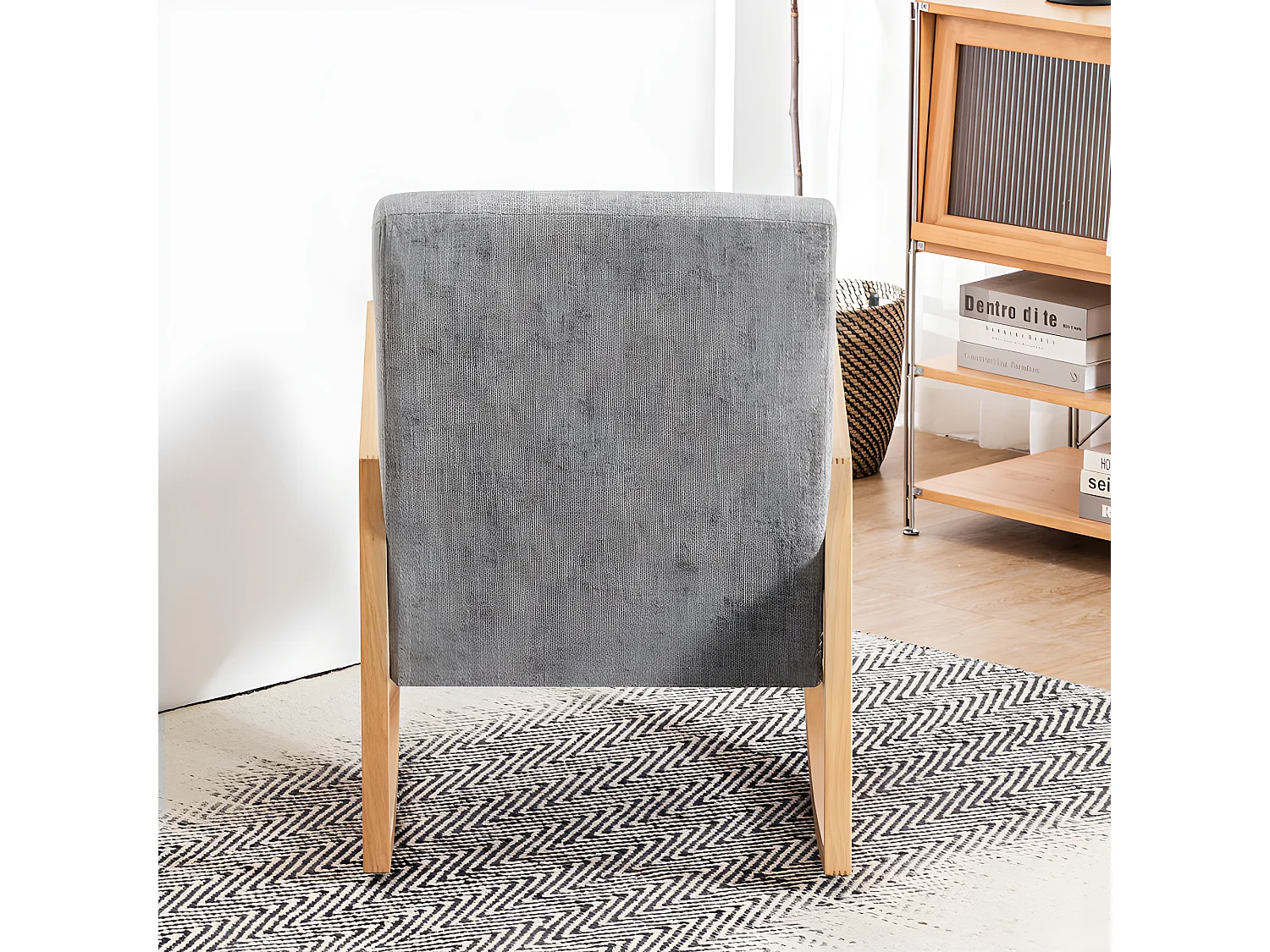Fauteuil rembourrée à bascule en bois massif - chaise longue pour salon - Gris - 2 pièces