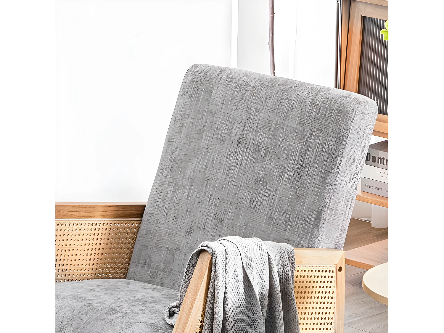 Fauteuil rembourrée à bascule en bois massif - chaise longue pour salon - Gris - 2 pièces