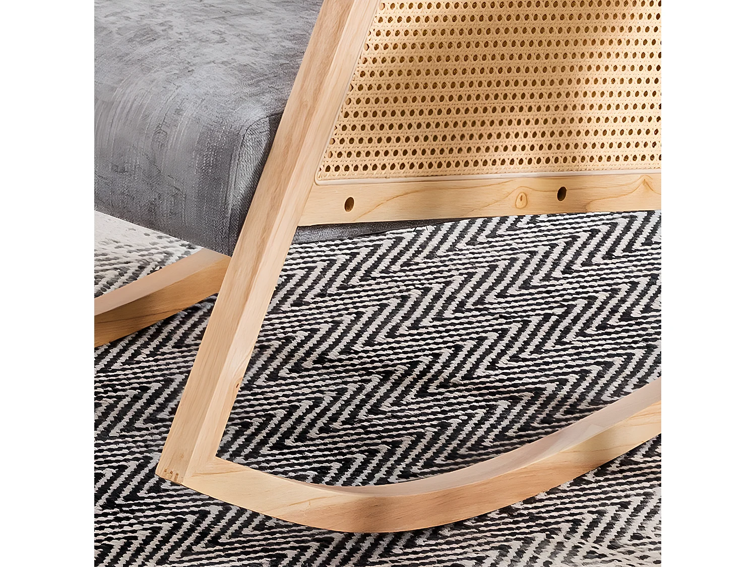 Fauteuil rembourrée à bascule en bois massif - chaise longue pour salon - Gris - 2 pièces