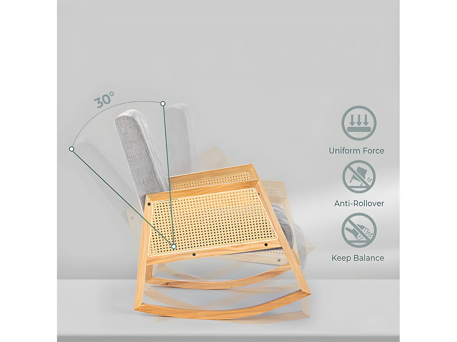 Fauteuil rembourrée à bascule en bois massif - chaise longue pour salon - Gris - 2 pièces