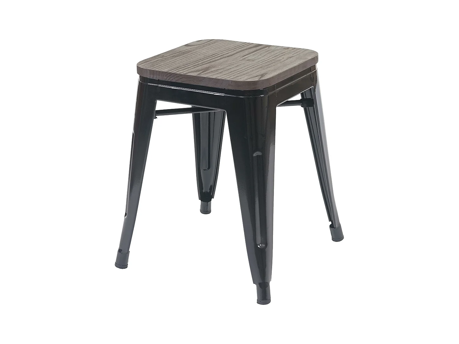 Tabouret MCW-A73 avec assise en bois,  noir