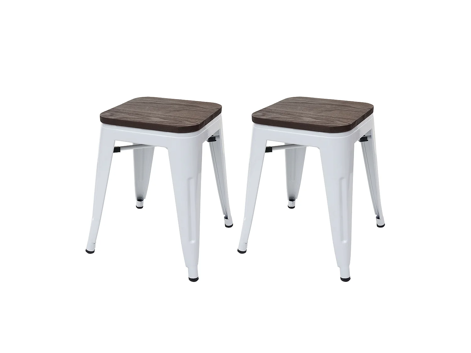 2x tabouret MCW-A73, assise en bois incluse,  blanc