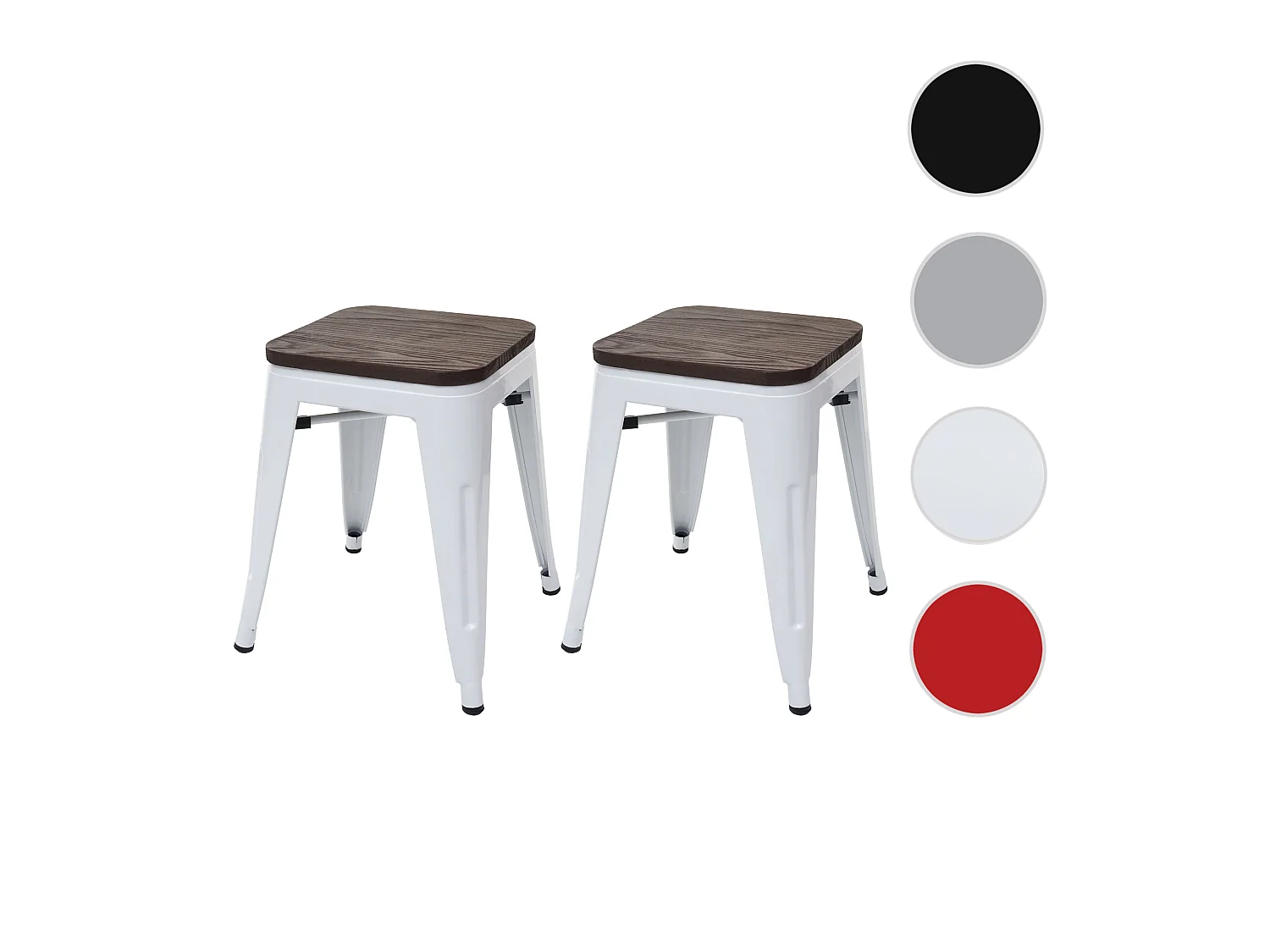 2x tabouret MCW-A73, assise en bois incluse,  blanc