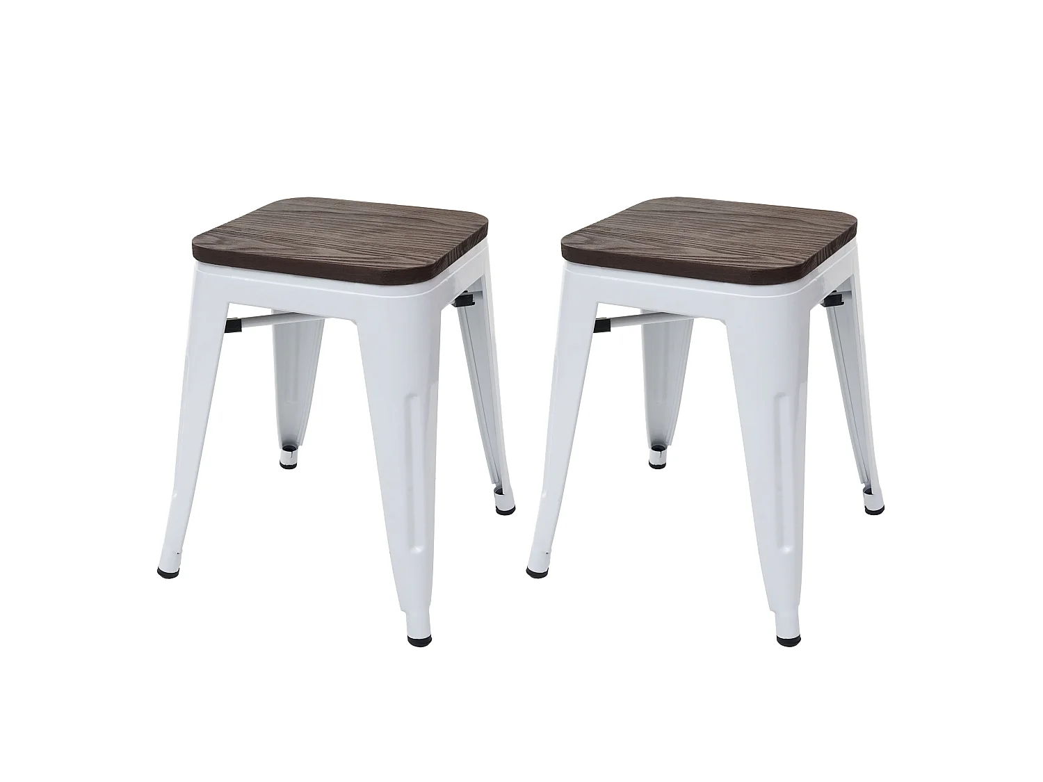 2x tabouret MCW-A73, assise en bois incluse,  blanc