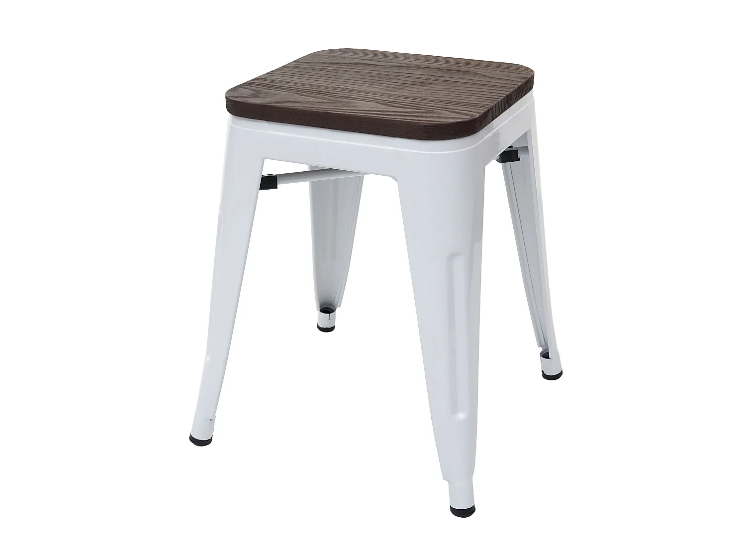 2x tabouret MCW-A73, assise en bois incluse,  blanc
