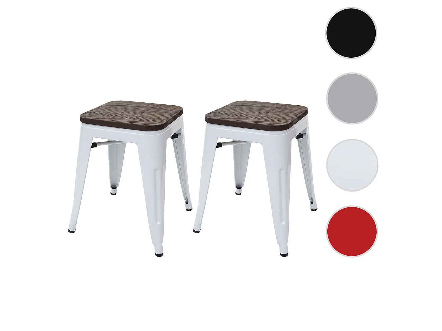 2x tabouret MCW-A73, assise en bois incluse,  blanc