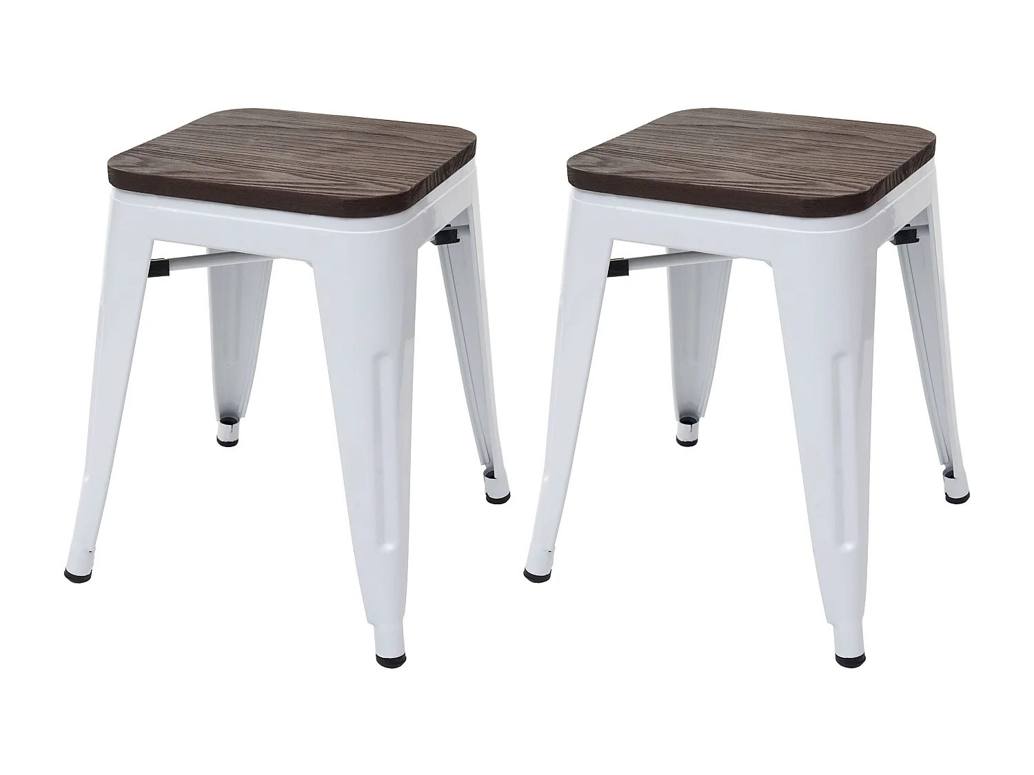 Taboret MCW-A73 (zestaw 2 szt.) Drewniane siedzisko,  biały