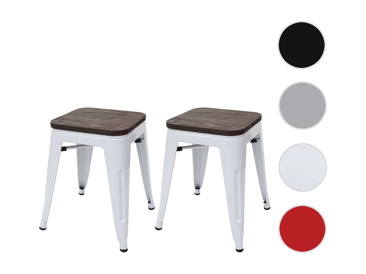 Taboret MCW-A73 (zestaw 2 szt.) Drewniane siedzisko,  biały