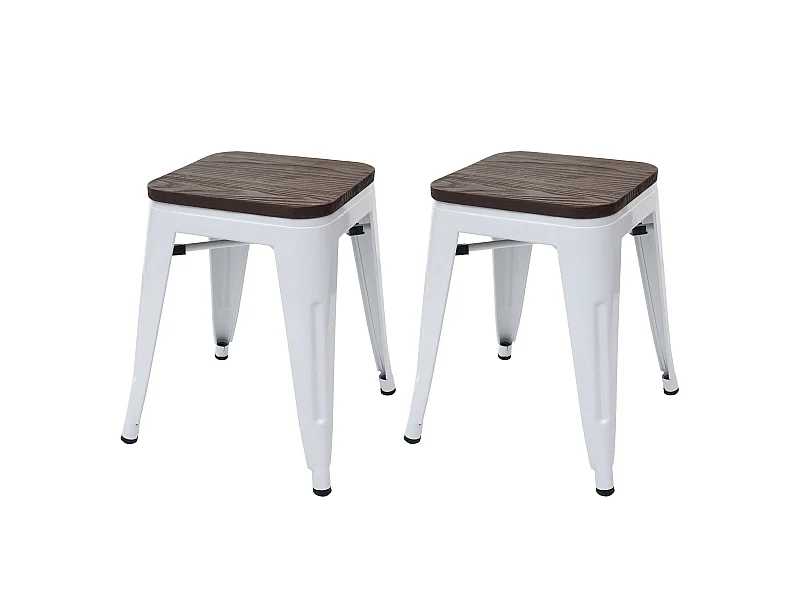 2x tabouret MCW-A73, assise en bois incluse,  blanc